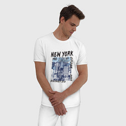 Пижама хлопковая мужская New York Нью-Йорк, цвет: белый — фото 2