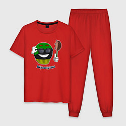 Пижама хлопковая мужская Мем анархо-примитивизм: ыуыауаы, цвет: красный
