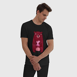 Пижама хлопковая мужская Бурый медведь с сердцем в лапах, любовь, цвет: черный — фото 2