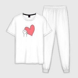 Пижама хлопковая мужская Сердце - мем, цвет: белый