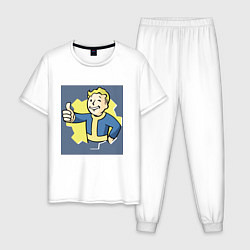 Пижама хлопковая мужская Волт-Бой с пальцем вверх, цвет: белый