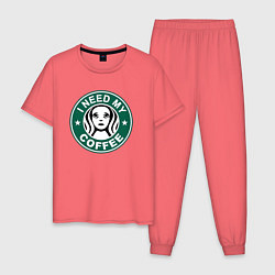 Пижама хлопковая мужская I need my cofee, цвет: коралловый