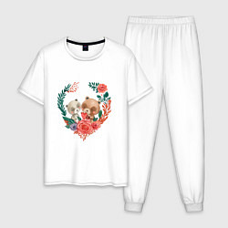Пижама хлопковая мужская Влюбленные мишки в сердце, цвет: белый