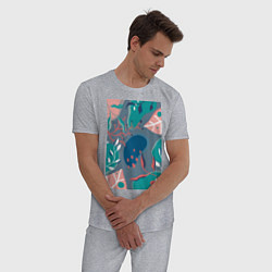 Пижама хлопковая мужская Растительный узор в стиле ретро-футуризм, цвет: меланж — фото 2