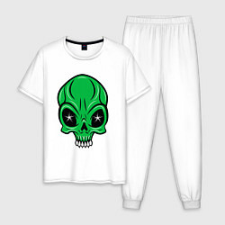 Пижама хлопковая мужская Череп зелёного мутанта, цвет: белый
