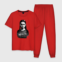 Пижама хлопковая мужская Маленькая Уэнсдэй в готическом стиле, цвет: красный