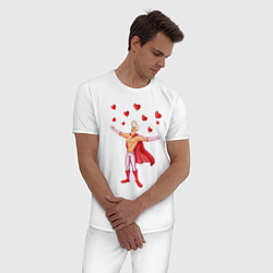 Пижама хлопковая мужская Супергерой Любовник с сердцами, цвет: белый — фото 2