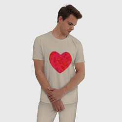 Пижама хлопковая мужская Сердце из мазков краски, цвет: миндальный — фото 2