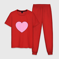 Пижама хлопковая мужская Большое розовое сердечко, цвет: красный