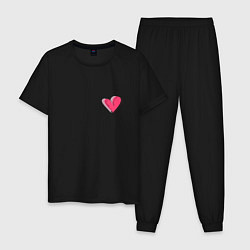 Пижама хлопковая мужская Бьющееся сердце - мини, цвет: черный