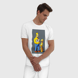 Пижама хлопковая мужская Homer Simpson and cats - нейросеть арт, цвет: белый — фото 2