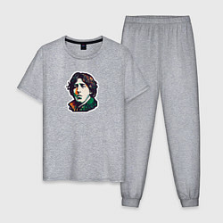 Пижама хлопковая мужская Оскар Уайльд арт, цвет: меланж