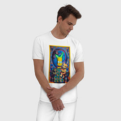 Пижама хлопковая мужская Bart Simpson and cats - нейросеть - плакат, цвет: белый — фото 2
