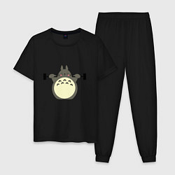 Пижама хлопковая мужская Тоторо на спорте, цвет: черный