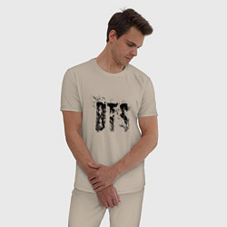 Пижама хлопковая мужская BTS logo, цвет: миндальный — фото 2