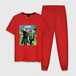 Пижама хлопковая мужская Эндермен и Крипер, цвет: красный