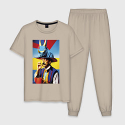 Пижама хлопковая мужская Salvador Dali and rhinoceros, цвет: миндальный