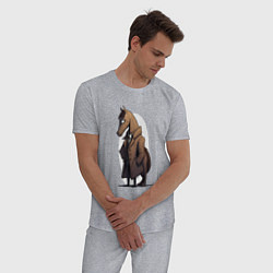 Пижама хлопковая мужская Мультяшный конь в пальто, цвет: меланж — фото 2