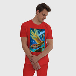 Пижама хлопковая мужская Космическая птица нейросеть - фантазия, цвет: красный — фото 2