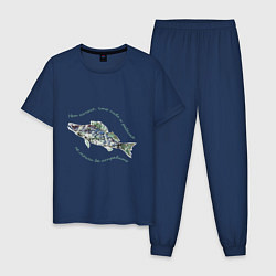 Пижама хлопковая мужская Рыбалка с пивом, цвет: тёмно-синий