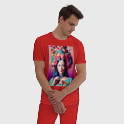 Пижама хлопковая мужская Сладкая женщина и пирожные - нейросеть, цвет: красный — фото 2