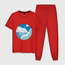 Пижама хлопковая мужская Кораблик во льдах, цвет: красный