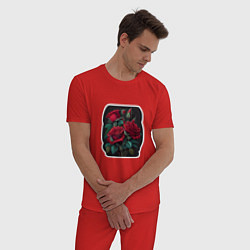 Пижама хлопковая мужская Букет и красные розы, цвет: красный — фото 2