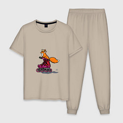 Пижама хлопковая мужская Лисёнок на роликах, цвет: миндальный