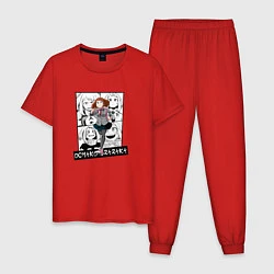 Пижама хлопковая мужская Урарака Очако на фоне манги, цвет: красный