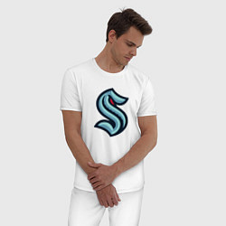 Пижама хлопковая мужская Сиэтл Кракен логотип, цвет: белый — фото 2