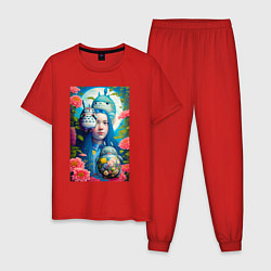 Пижама хлопковая мужская Мой сосед Тоторо - фантазия - нейросеть, цвет: красный
