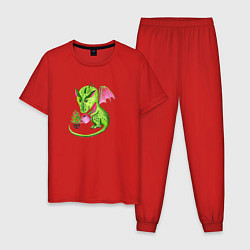 Пижама хлопковая мужская Дракон и елочка, цвет: красный