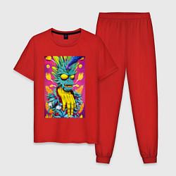 Пижама хлопковая мужская Demon Oni - pop art, цвет: красный