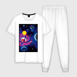 Пижама хлопковая мужская Вселенная, звёзды, цвет: белый
