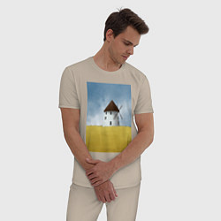 Пижама хлопковая мужская Ветряная мельница в поле, цвет: миндальный — фото 2