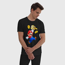Пижама хлопковая мужская Марио сбивает монетки, цвет: черный — фото 2