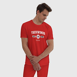 Пижама хлопковая мужская Тхэквондо varsity style, цвет: красный — фото 2