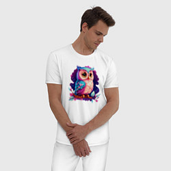Пижама хлопковая мужская Мультяшная совушка, цвет: белый — фото 2