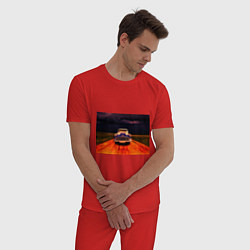 Пижама хлопковая мужская Классический американский автомобиль Chevrolet 210, цвет: красный — фото 2