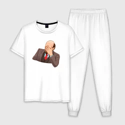 Пижама хлопковая мужская Ленин фэйспалмит, цвет: белый