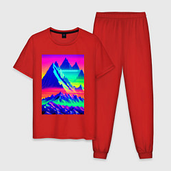 Пижама хлопковая мужская Неоновые горы, цвет: красный