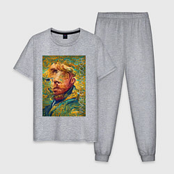Пижама хлопковая мужская Abstract Vincent van Gogh - surrealism self-portra, цвет: меланж