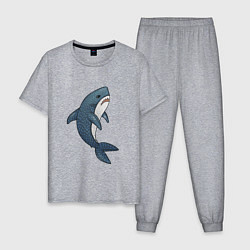 Пижама хлопковая мужская Недовольная плюшевая акула, цвет: меланж