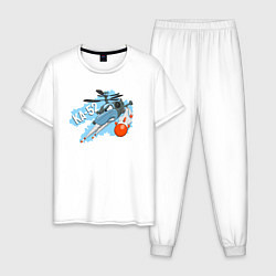 Пижама хлопковая мужская Мультяшный вертолет КА-52, цвет: белый
