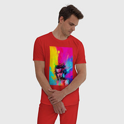Пижама хлопковая мужская Взъерошенная девчонка - поп-арт, цвет: красный — фото 2