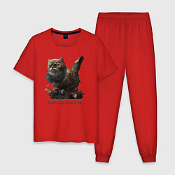 Пижама хлопковая мужская Мем - каламбур котобушек, цвет: красный