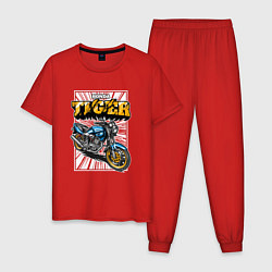 Пижама хлопковая мужская Мотоцикл Honda Tiger, цвет: красный