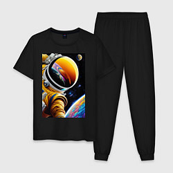 Пижама хлопковая мужская Космонавт на орбите, цвет: черный