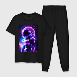 Пижама хлопковая мужская Космический астронавт, цвет: черный