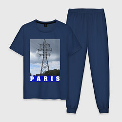 Пижама хлопковая мужская Париж Эйфелева башня, цвет: тёмно-синий